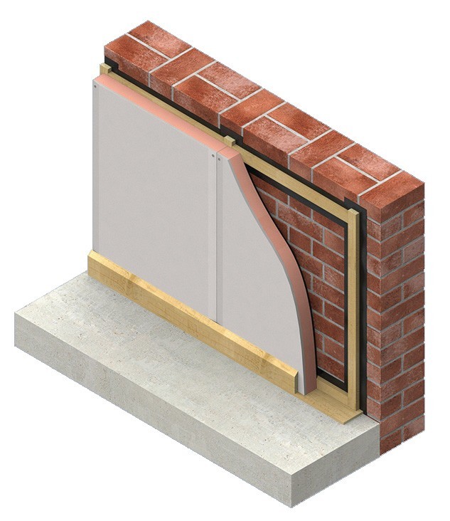 Przekrój przez płytę termoizolacyjną Kingspan Kooltherm® K118 Izolacja wewnętrzna.