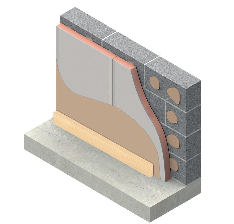 Przekrój przez płytę termoizolacyjną Kingspan Kooltherm® K17 Izolacja wewnętrzna.
